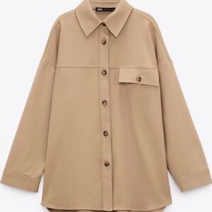 Zara Tan Khaki Oversized Button-down Shirt Blouse Jacket